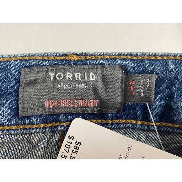 Torrid Women's Blue Button Fly High Rise Straight Studded Raw Hem Jeans Size 14R - Picture 8 of 10